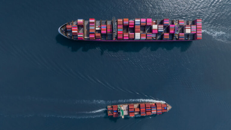 Aerial view container cargo ship freight shipping international,